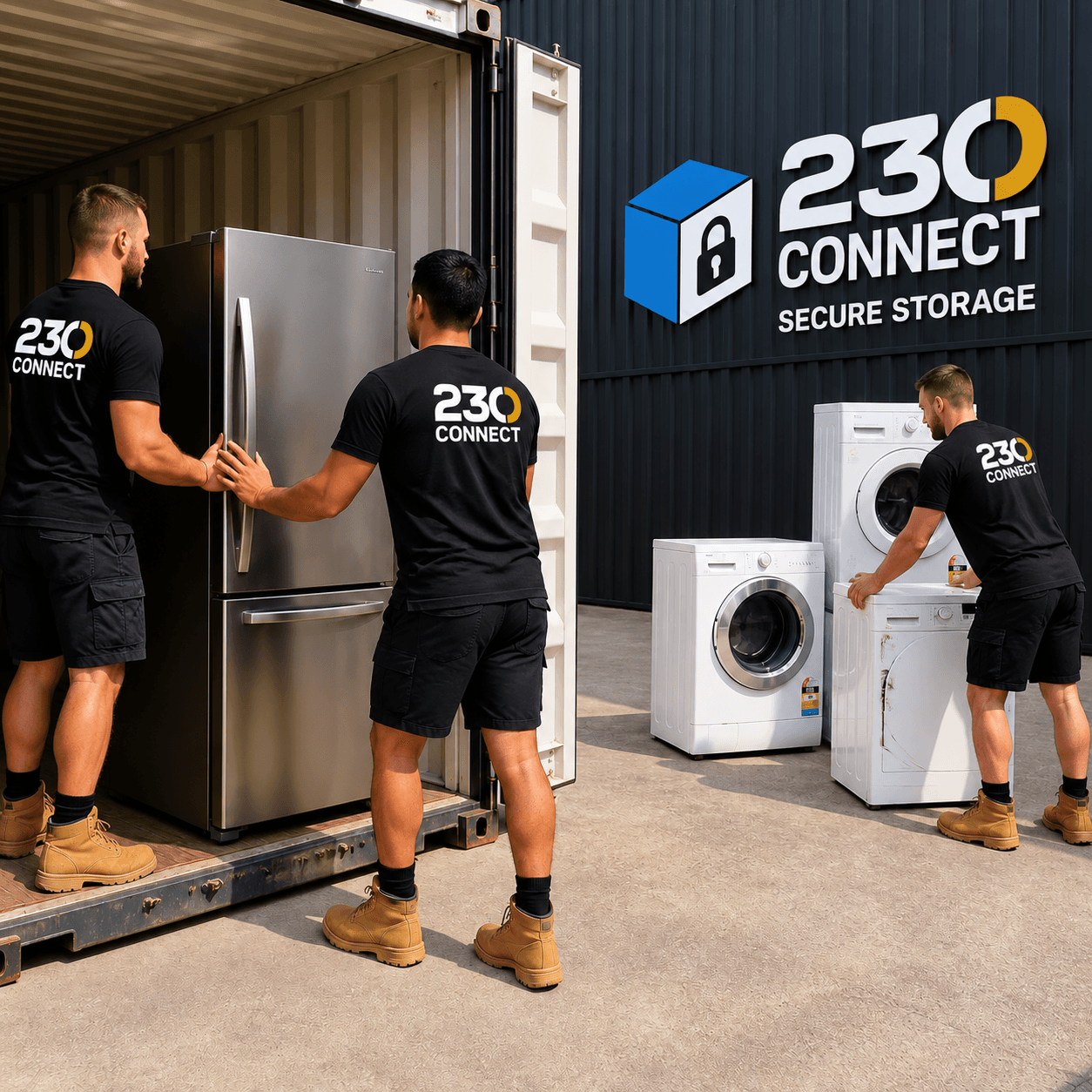230 Connect crew placing white goods into secure temporary storage
